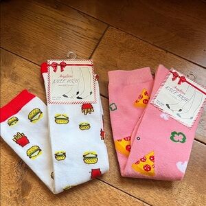 Angelina Knee High Socks - White and Pink with Fun Prints